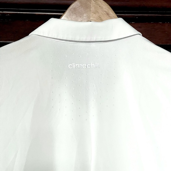 XL ADIDAS White Blue Tennis Golf Polo Shirt Block Striped Women’s Climachill - Picture 3 of 3